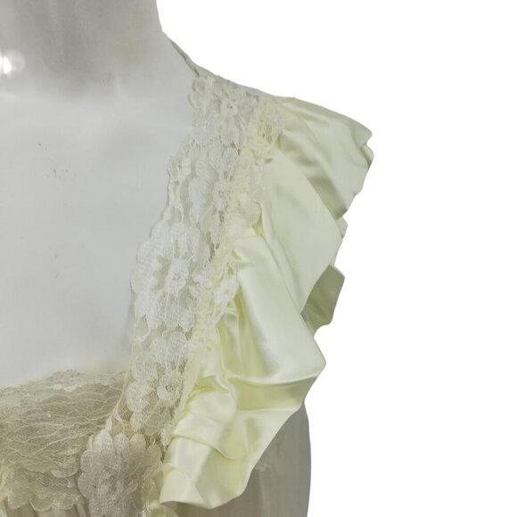 Vintage Pajama Chemise Cover Up Set Size M Ivory Satin 80s Pinup Nightgown Sears - Picture 2 of 16